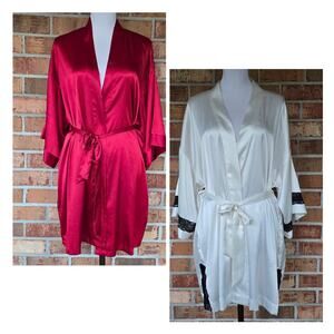 2 VS Satin Robes Red Short Robe M/L White Robe Black Lace OS Victoria's Secret